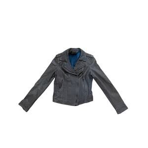 Vintage Genuine Lambskin Leather Moto Jacket Gray Women’s